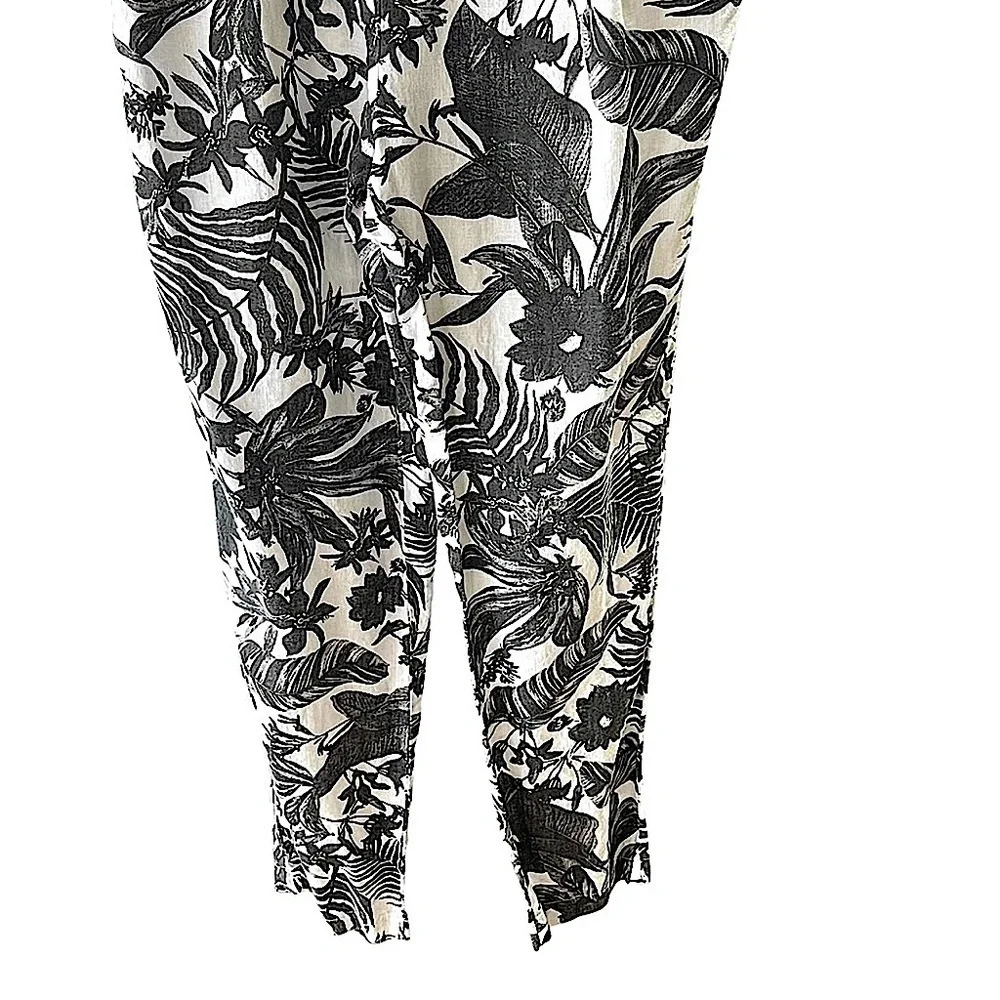 Zara Trafaluc Black & White Floral Linen Bandeau Strapless Jumpsuit Size Small